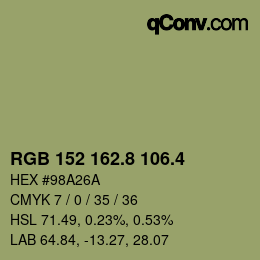 カラーコード: RGB 152 162.8 106.4 | qconv.com