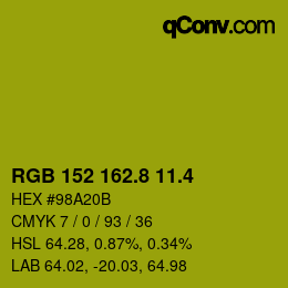 カラーコード: RGB 152 162.8 11.4 | qconv.com
