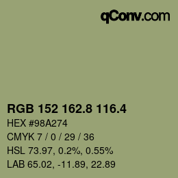 カラーコード: RGB 152 162.8 116.4 | qconv.com