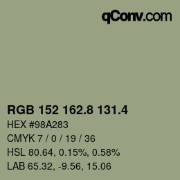 カラーコード: RGB 152 162.8 131.4 | qconv.com