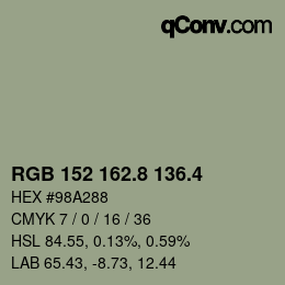 カラーコード: RGB 152 162.8 136.4 | qconv.com