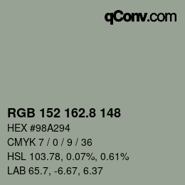 カラーコード: RGB 152 162.8 148 | qconv.com