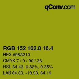 カラーコード: RGB 152 162.8 16.4 | qconv.com
