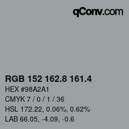 カラーコード: RGB 152 162.8 161.4 | qconv.com