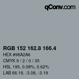 カラーコード: RGB 152 162.8 166.4 | qconv.com