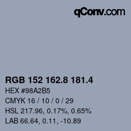 カラーコード: RGB 152 162.8 181.4 | qconv.com