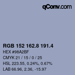 カラーコード: RGB 152 162.8 191.4 | qconv.com