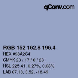 カラーコード: RGB 152 162.8 196.4 | qconv.com