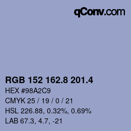 カラーコード: RGB 152 162.8 201.4 | qconv.com