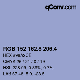 カラーコード: RGB 152 162.8 206.4 | qconv.com