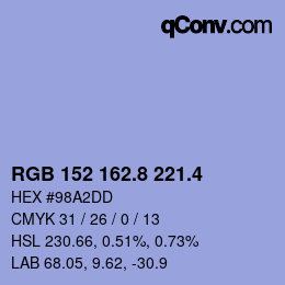 カラーコード: RGB 152 162.8 221.4 | qconv.com
