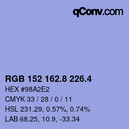 カラーコード: RGB 152 162.8 226.4 | qconv.com