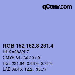 カラーコード: RGB 152 162.8 231.4 | qconv.com