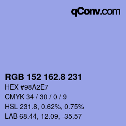 カラーコード: RGB 152 162.8 231 | qconv.com