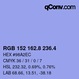 カラーコード: RGB 152 162.8 236.4 | qconv.com