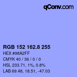 カラーコード: RGB 152 162.8 255 | qconv.com