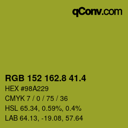 カラーコード: RGB 152 162.8 41.4 | qconv.com