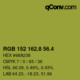 カラーコード: RGB 152 162.8 56.4 | qconv.com
