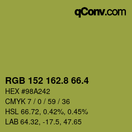 カラーコード: RGB 152 162.8 66.4 | qconv.com
