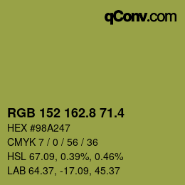 カラーコード: RGB 152 162.8 71.4 | qconv.com