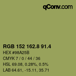 カラーコード: RGB 152 162.8 91.4 | qconv.com