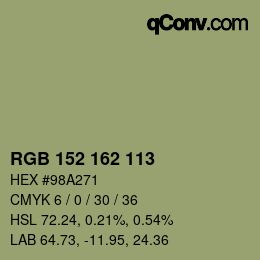 Color code: RGB 152 162 113 | qconv.com
