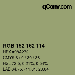 颜色代码: RGB 152 162 114 | qconv.com