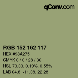 カラーコード: RGB 152 162 117 | qconv.com