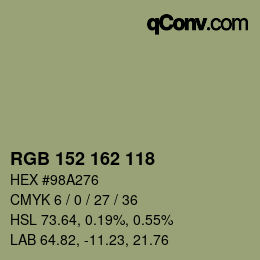 Color code: RGB 152 162 118 | qconv.com