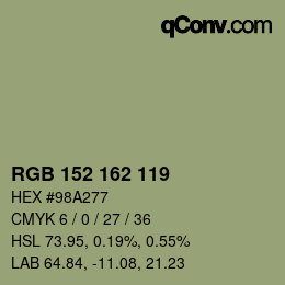 颜色代码: RGB 152 162 119 | qconv.com