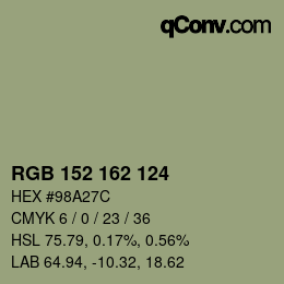 颜色代码: RGB 152 162 124 | qconv.com