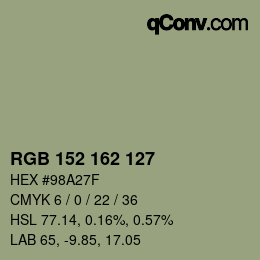 カラーコード: RGB 152 162 127 | qconv.com