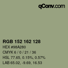 カラーコード: RGB 152 162 128 | qconv.com