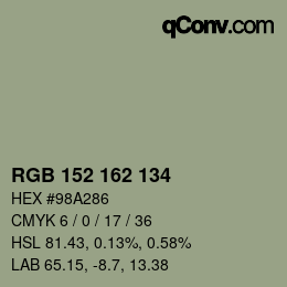 颜色代码: RGB 152 162 134 | qconv.com
