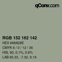 カラーコード: RGB 152 162 142 | qconv.com