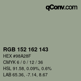 Color code: RGB 152 162 143 | qconv.com