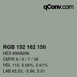颜色代码: RGB 152 162 150 | qconv.com