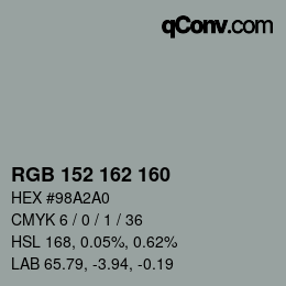 カラーコード: RGB 152 162 160 | qconv.com