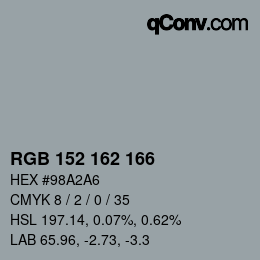 カラーコード: RGB 152 162 166 | qconv.com