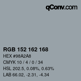 Color code: RGB 152 162 168 | qconv.com
