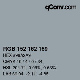 Color code: RGB 152 162 169 | qconv.com