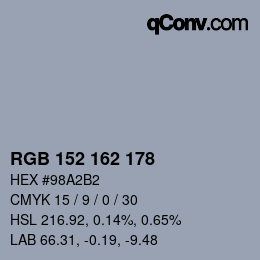 Color code: RGB 152 162 178 | qconv.com