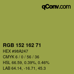 Color code: RGB 152 162 71 | qconv.com