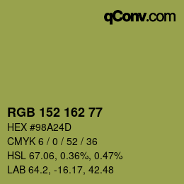Color code: RGB 152 162 77 | qconv.com