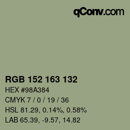 カラーコード: RGB 152 163 132 | qconv.com
