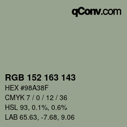 颜色代码: RGB 152 163 143 | qconv.com