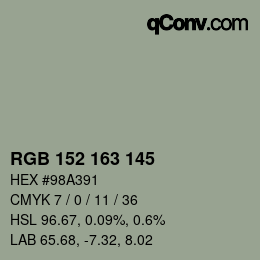 カラーコード: RGB 152 163 145 | qconv.com
