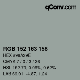 カラーコード: RGB 152 163 158 | qconv.com