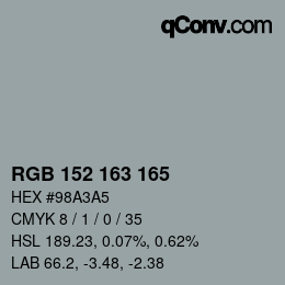 カラーコード: RGB 152 163 165 | qconv.com