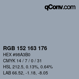 カラーコード: RGB 152 163 176 | qconv.com